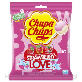 Chupa Chups Lizaki Strawberry Love O Smaku Truskawkowym, Truskawkowo - Śmietankowym I Kwaśnej Truskawki 120G