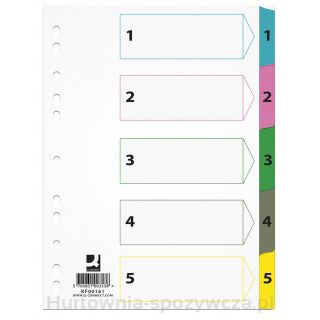 Przekładki Q-Connect Mylar, Karton, A4, 225X297Mm, 1-5, 5 Kart, Lam. Indeks, Mix Kolorów