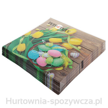Serwetki Tete A Tete Easter Basket And Tulips 3-Warstwowe 33X33Cm Składane 1/4 20Szt. W Paczce