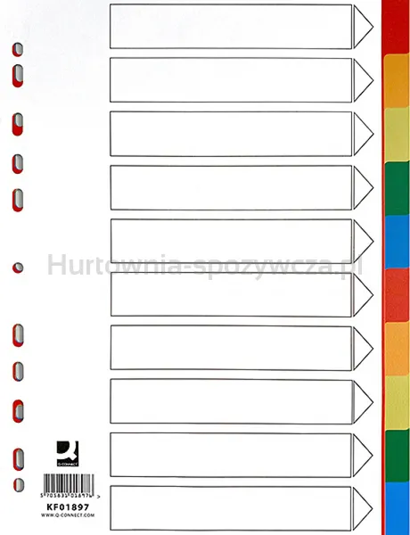 Przekładki Q-CONNECT, PP, A4, 225x297mm, 10+1 kart, mix kolorów