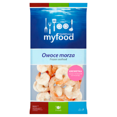 Myfood Krewetka Gotowana Obrana Z Ogonem, Rozmiar:16-20 Szt./Lb, Glazura: 20%, 400 G/500 G