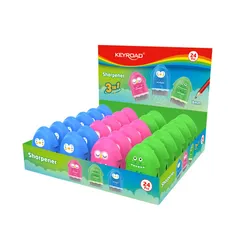 Temperówka Plastikowa Keyroad Rocky-Docky, Z Gumką, Pojedyncza, Display, Mix Kolorów