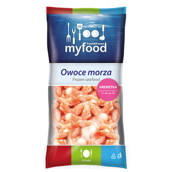 Myfood Krewetka Gotowana Obrana Z Ogonkiem, Głęboko Mrożona, Glazurowana, Rozmiar: 31-40 Szt./Lb, 800 G/1000 G