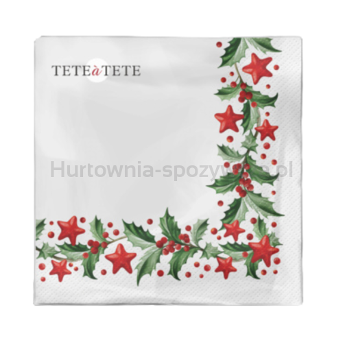 Serwetki Tete a Tete Holly and Stars 3-warstwowe 33x33cm składane 1/4 20szt. w paczce