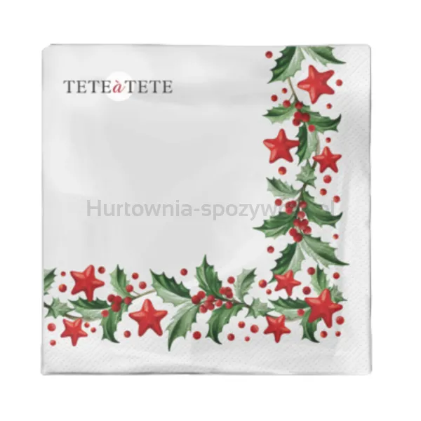 Tete a Tete Serwetki Holly and Stars 3-warstwowe 33x33cm składane 1/4 20szt. w paczce