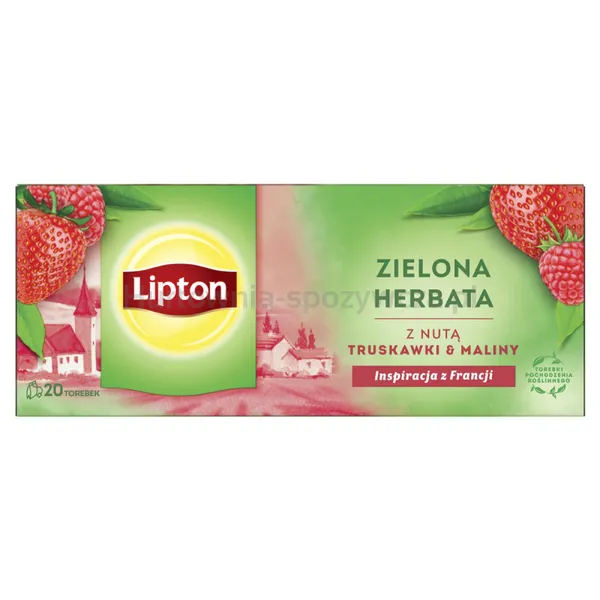 Lipton Herbata zielona, z nutą truskawki i maliny, 20 torebek