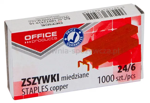 Zszywki OFFICE PRODUCTS, stalowe, pokryte miedzią 24/6, 1000szt.