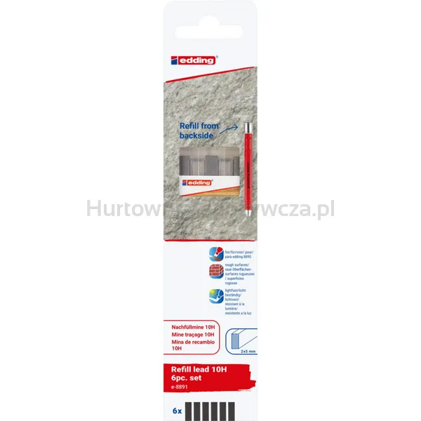 Edding Wymienne wkłady e-8891 do ołówka e-8890, 10H, 6 szt., blister 