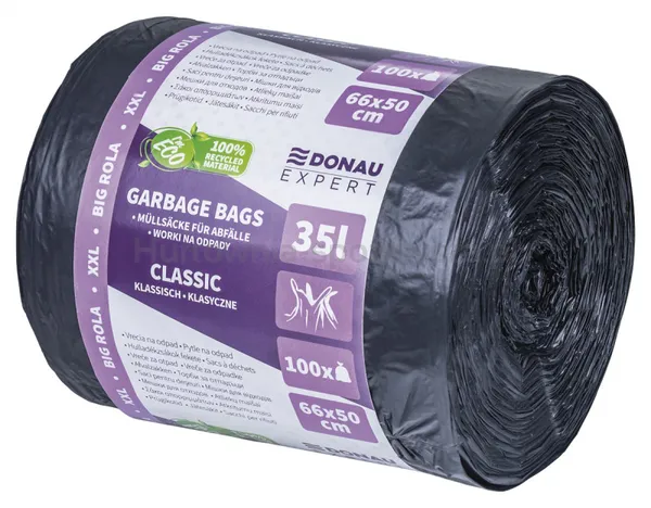 Worki na odpady DONAU EXPERT, klasyczne, Big Rola XXL, z uszami, 35l, 100 szt., czarne