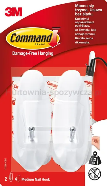 Haki Wielokrotnego Użytku Command™ (17068 Pl), Z Metalowym Uchwytem, Średnie, 2Szt., Biały