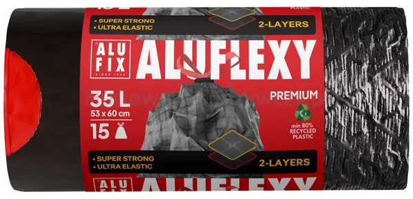 Alufix Aluflexy Worki na śmieci z taśmą, LDPE, 35l, 15 szt., stalowe