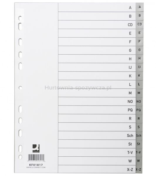 Q-Connect Przekładki  PP, A4, 230x297mm, A-Z, 20 kart, szare 