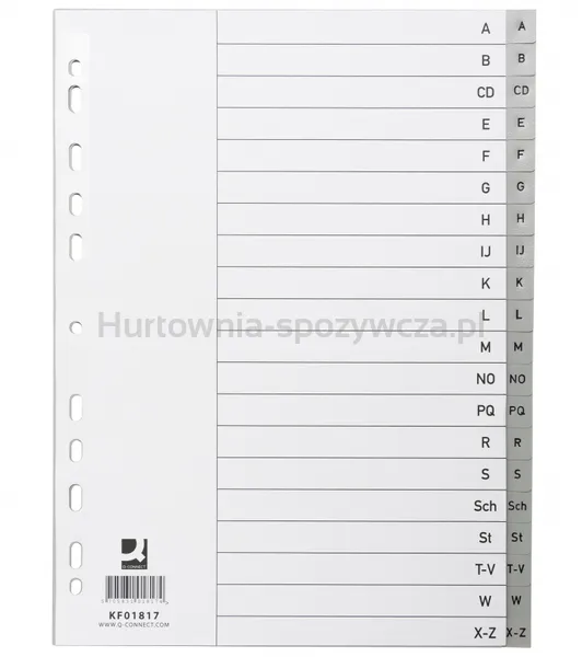 Przekładki Q-CONNECT, PP, A4, 230x297mm, A-Z, 20 kart, szare
