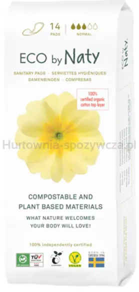 Ekologiczne podpaski, kompostowalne, Normal, 14 sztuk