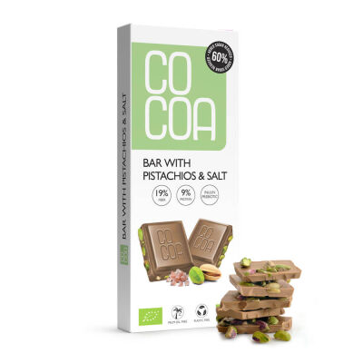 Tabliczka Z Pistacjami I Solą 60 % Mniej Cukru Bio 40 G - Cocoa [BIO]