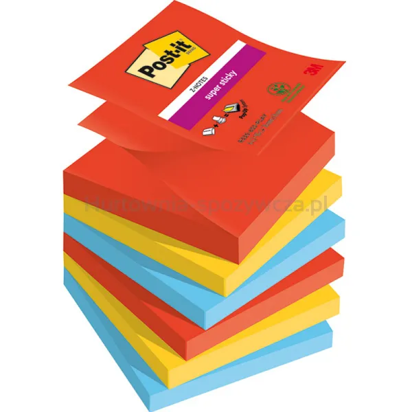 Post-It Karteczki samoprzylepne Super Sticky Z-Notes, PLAYFUL, 76x76mm, 6x90 kart. 