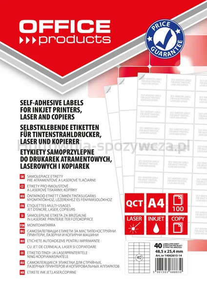 Etykiety Office Products, 48,5X25,4Mm, Białe, 100 Ark.