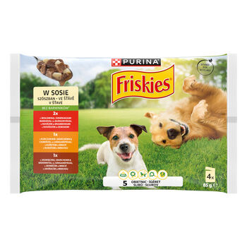 FRISKIES ADULT z Wołowiną, z Kurczakiem, z Jagnięciną i Warzywami w Sosie 4x85g