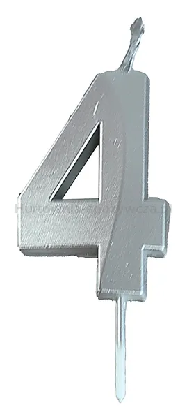 Świeczka PARTY GO, cyfra 4, 4,8cm, srebrna