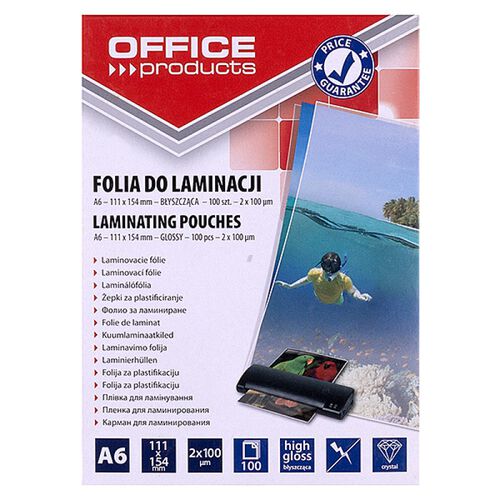 Office Products Folia Do Laminowania, A6, 2x100mikr., błyszcząca, 100szt., transparentna [BIURO]