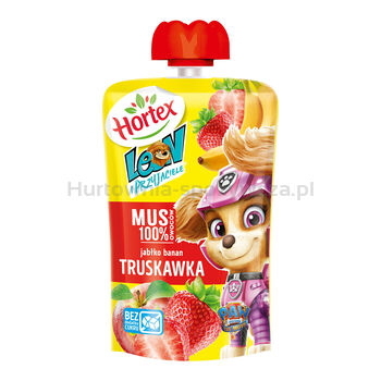 Hortex Leon I Przyjaciele Przekąska Mus 100% Owoców Jabłko, Banan, Truskawka Saszetka 100G