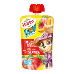 Hortex Leon I Przyjaciele Przekąska Mus 100% Owoców Jabłko, Banan, Truskawka Saszetka 100G