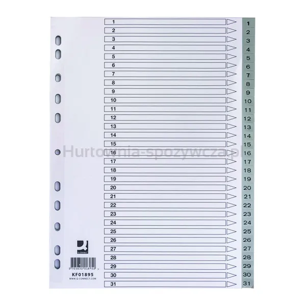 Przekładki Q-CONNECT, PP, A4, 225x297mm, 1-31, 31 kart, szare