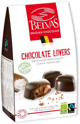 Czekoladki Belgijskie Serca Z Karmelem I Solą Morską Fair Trade Bezglutenowe Bio 100 G - Belvas [BIO]