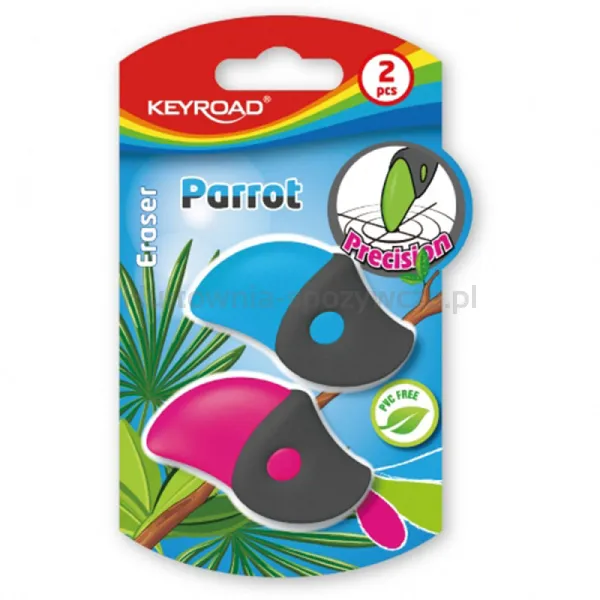 Gumka Uniwersalna Keyroad Parrot, 2Szt., Blister, Mix Kolorów
