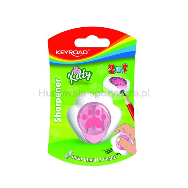 Temperówka plastikowa z gumką KEYROAD, kitty cat, pojedyncza, blister, mix kolorów - 2