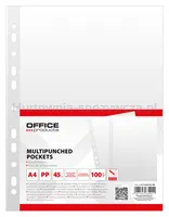 Koszulki na dokumenty OFFICE PRODUCTS, PP, A4, krystal, 45mikr., 100szt. - 2