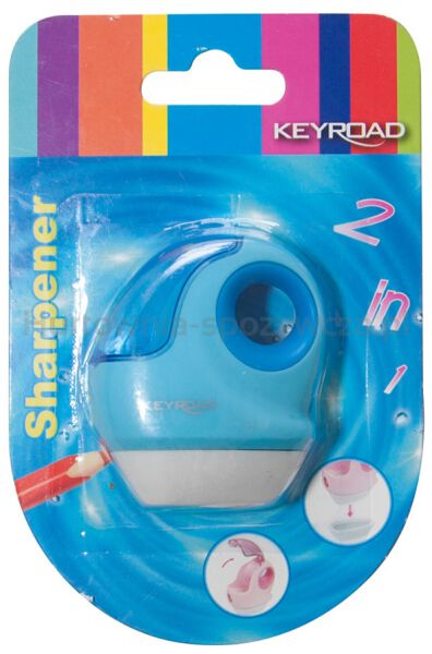 Temperówka KEYROAD, plastikowa, pojedyncza, z gumką, blister, mix kolorów - 2