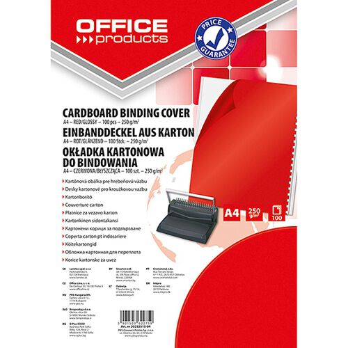 Office Products Okładki do bindowania karton, A4, 250gsm, błyszczące, 100szt., czerwone [BIURO]