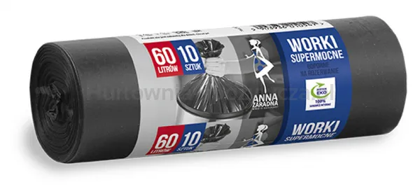 Anna Zaradna Worki na śmieci supermocne, 60 l, 10 szt., czarny