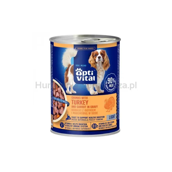 Optivital Puszka - Soczyste Kawałki Dla Dorosłych Psów Z Dietetycznymi Kawałkami Z Indykiem I Marchewką W Sosie 415G