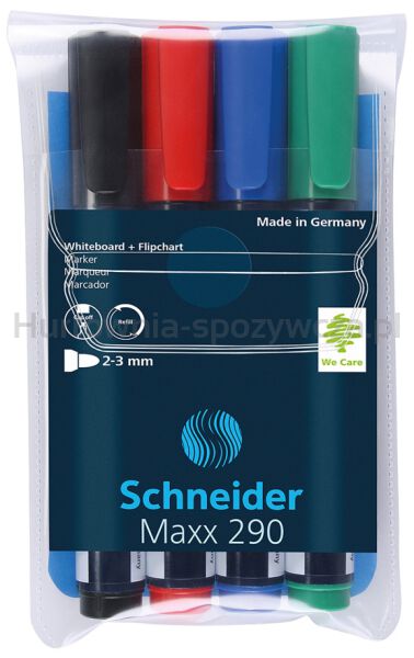 Zestaw markerów do tablic SCHNEIDER Maxx 290, 2-3mm, 4 szt., pudełko z zawieszką, mix kolorów - 2