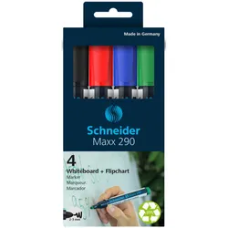 Zestaw Markerów Do Tablic Schneider Maxx 290, 2-3Mm, 4 Szt., Pudełko Z Zawieszką, Mix Kolorów