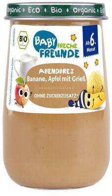 Mus Mleczny Banan - Semolina - Jabłko Bez Dodatku Cukrów Od 6 Miesiąca Bio 190 G - Freche Freunde [BIO]