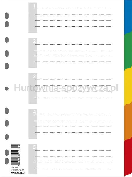 Przekładki Donau, Pp, A4, 225X297Mm, 5+1 Kart, Mix Kolorów