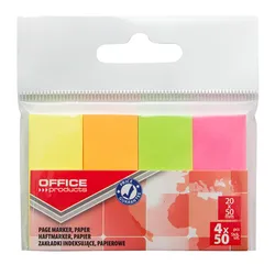 Zakładki Indeksujące Office Products, Papier, 20X50Mm, 4X50 Kart., Zawieszka, Mix Kolorów Neon