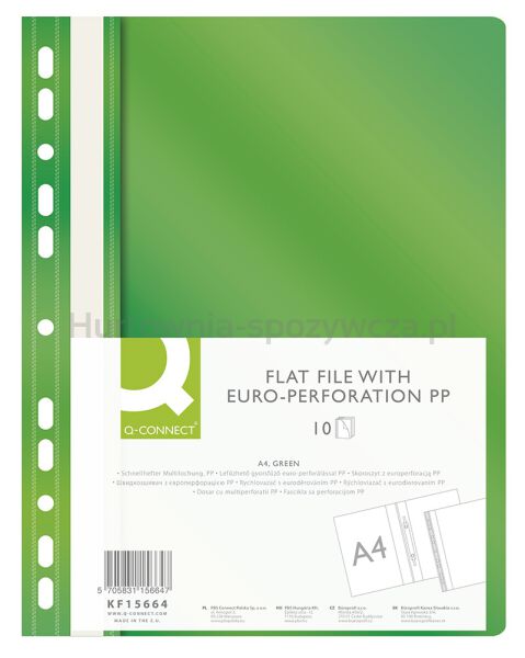 Q-Connect Skoroszyt, PP, A4, standard, 120/170mikr., wpinany, zielony 