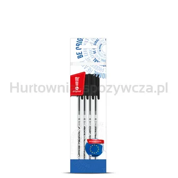 Memobe Długopis biurowy przezroczysty 1,0mm czarny, 4 szt. etui