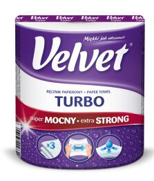 Ręcznik w roli celulozowy VELVET Turbo, 3-warstwowy, 340 listków, biały
