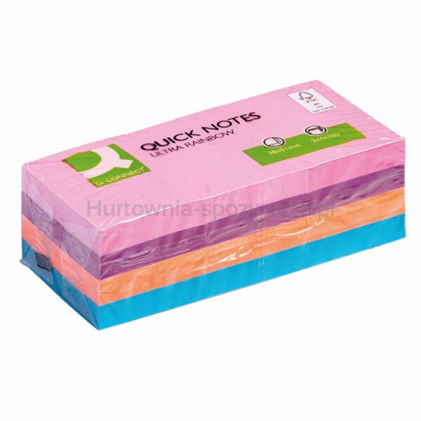 Q-Connect Bloczek samoprzylepny Rainbow, 38x51mm, 3x4x100 kart., mix kolorów  - 2