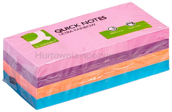 Q-Connect Bloczek samoprzylepny Rainbow, 38x51mm, 3x4x100 kart., mix kolorów 