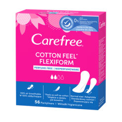 Carefree Cotton Flexiform Unscented, Wkładki Higieniczne 56 Szt.