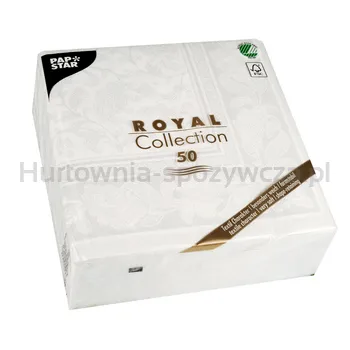 Papstar Serwetki, &quotROYAL Collection&quot, składane w 1/4, 40 cm x 40 cm, biały, &quotOrnaments&quot, 50 szt.