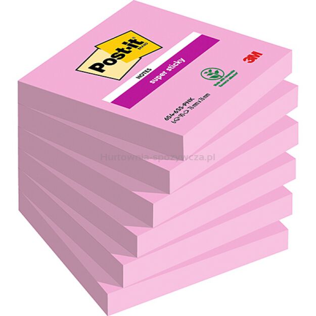 Post-It Karteczki samoprzylepne Super Sticky (654-6SS-PO), 76x76mm, 1x90 kartek, różowe [BIURO]