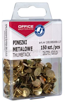 Pinezki metalowe Office Products, w pudełku, 150 szt., złote [BIURO]