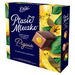E.Wedel Ptasie mleczko czekoladowe z galaretką o smaku pigwowym w czekoladzie deserowej 340g